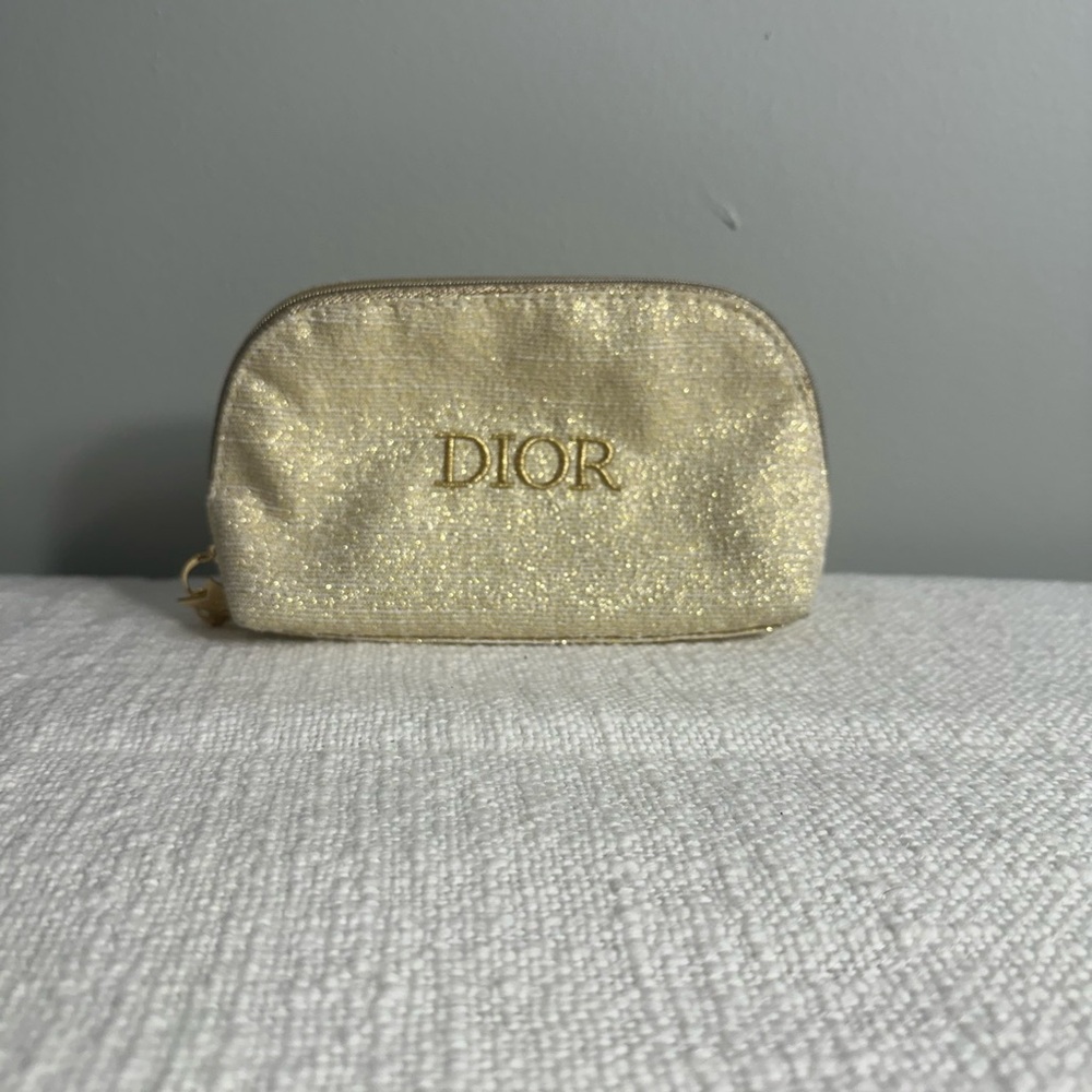 Dior Gold Shimmer Makeup Pouch – Zip Cosmetic Bag